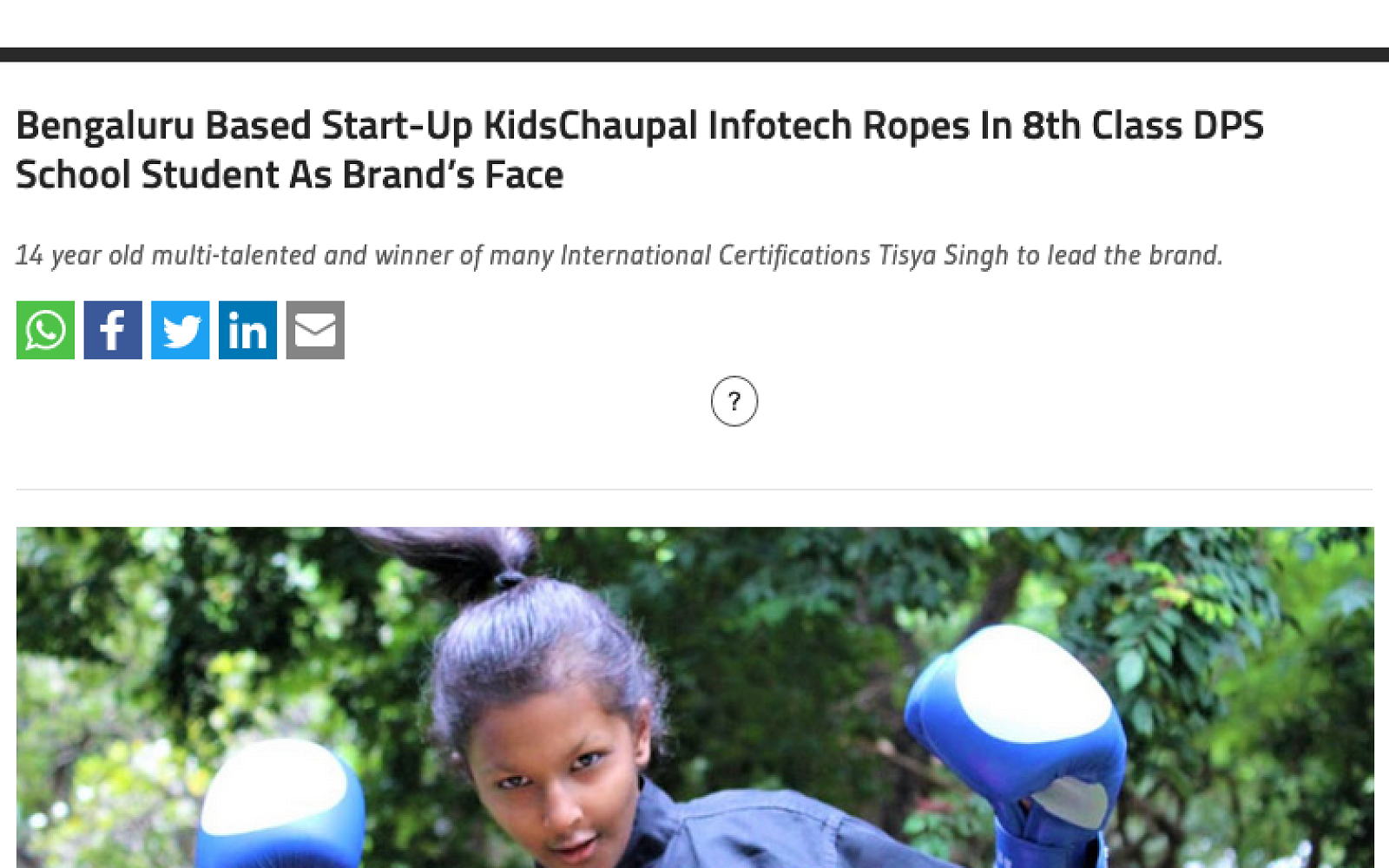 Bengaluru Based Start-Up KidsChaupal Infotech Ropes In 8th Class DPS School Student As Brand’s Face